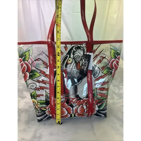 NEW Ed Hardy Black Panther Large Tote Bag Women's Clear Red Beach Party Bag PVC Totes